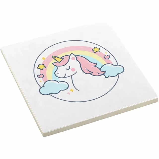 Mr Cadeautjes Decoratie tegel Pastel jungleklok met een vriendelijke giraffe als middelpun - 10,8 x 10,8 cm, keramiek - keuken, badkamer, woonkamer | cadeau Wit