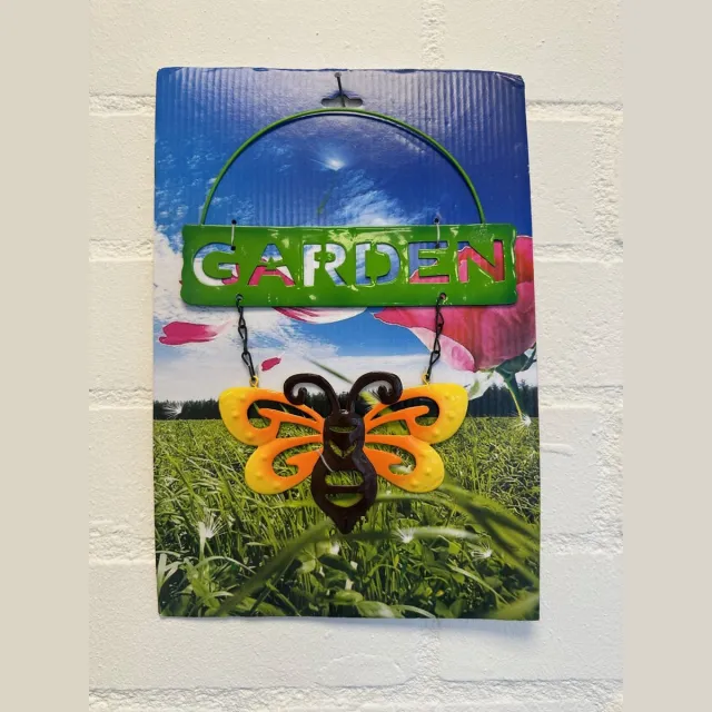 Impuls Metalen decoratie tuin hanger "garden" bij - geel + oranje - hoogte 30 x 20 x1cm - Woonaccessoires - Decoratieve hangers - Tuinaccessoires Geel + oranje - bij