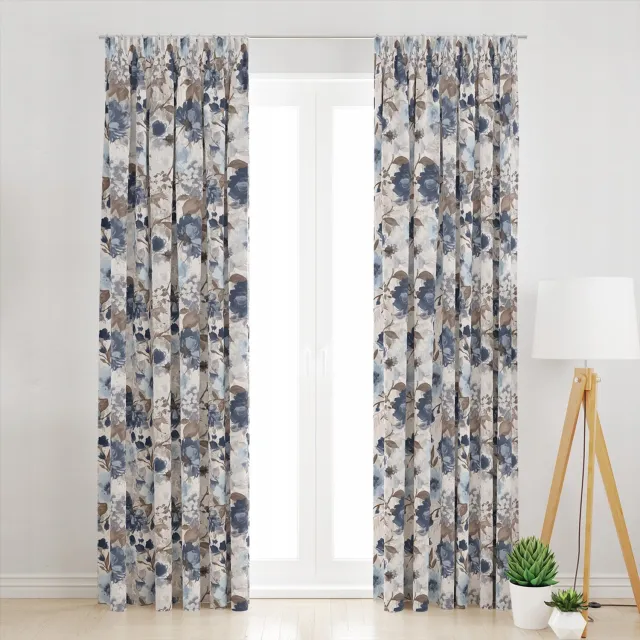 abcfirany.pl Kant-en-klare Gordijn Blauwe Bloemen 145x210 cm met Ingestikte Band Multicolor