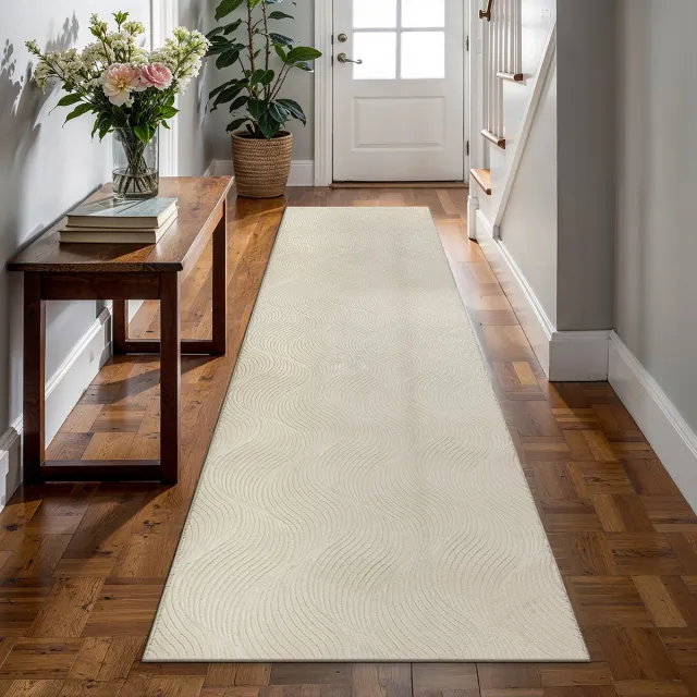 the carpet Rio – tapijt met 3D golfpatroon en antislip rug, crème 80 x 300 cm crème met golfpatroon
