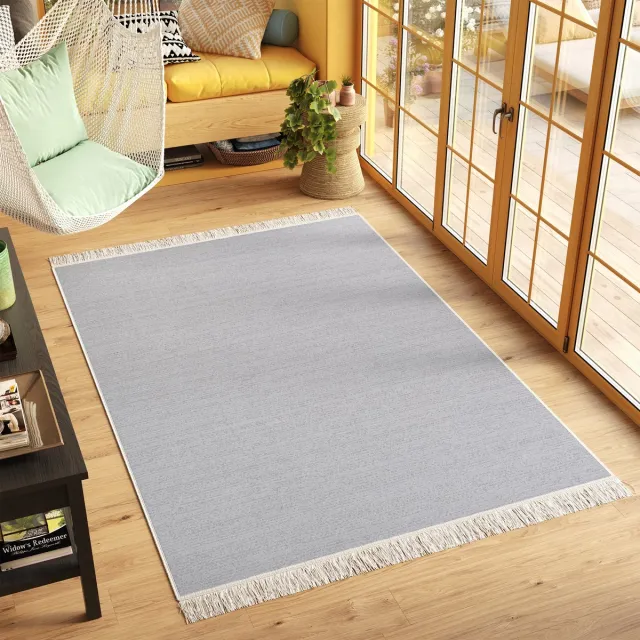 Tapiso Azteca Vloerkleed Grijs Franjes Woonkamer Katoenen Dubbelzijdig Tapijt Maat- 160x230
