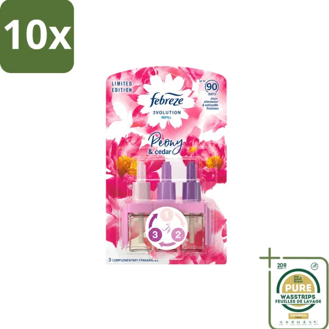 Febreze 10 x Ambi Pur – Luchtverfrisser – 3Volution Peony & Cedar – Langdurig - Wasstrips - Luchtverfrisser - Elektrische Luchtverfrisser - Geurverwijdering - Geurrotatie - OdourClear Roze