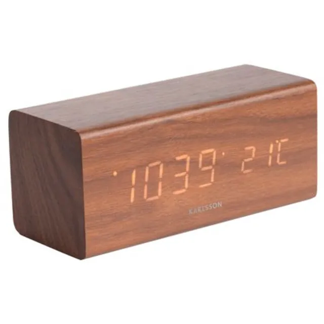 Karlsson Wekker Block - Donker Hout - 16x7,2x7cm - Scandinavisch - Wekker voor slaapkamer - Wekkers Bruin