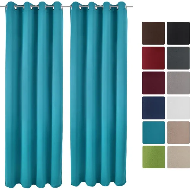 Beautissu Amelie BO - Set van 2 Verduisterende Gordijnen met Plooiband - Blackout Gordijnen Kant en Klaar 140x245cm Turquoise