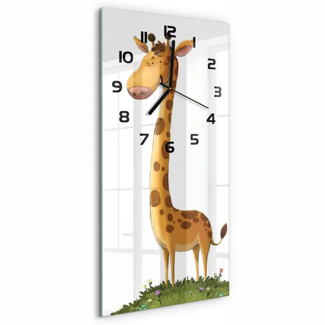 TULUP Wandklok - Giraffe Decoratieve Glazen Klok - 30x60 cm - Oranje Glazen Wandklok Design - Zwarte handen - Rechthoekige Klok - Glazen Klok Met Print - Wandklok Glas Met Motief