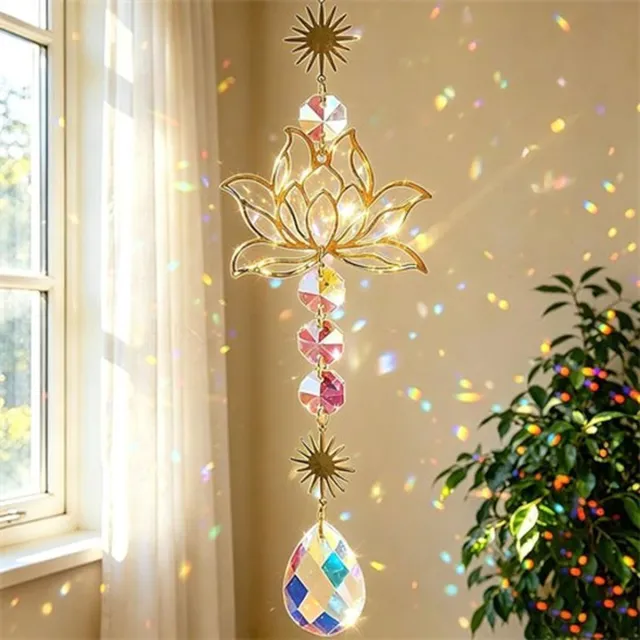Flintry Suncatcher Kristal Maan & Ster – Zonnevanger Regenboogmaker – Raamdecoratie Binnen & Buiten – 41cm goud