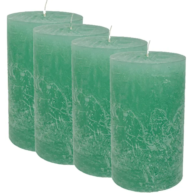 Candelo 4-delige set kaarsen Ambiente rustieke stompkaarsen – mint – grote kaars 12 cm – lange brandduur ca. 54 uur kerstkaarsen voor adventskrans türkis