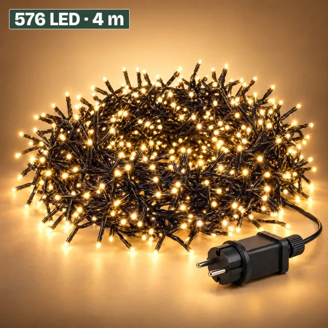 Levano Kerstverlichting Buiten - Kerstboomverlichting - Clusterverlichting 576 LED 4,2 m - Lichtsnoer Buiten - Kerstlampjes met Stekker - Kerstverlichting Binnen Warm Wit - Lichtslinger Binnen - Kerstlichtjes - LED Lichtsnoer - Lichtjes Boom