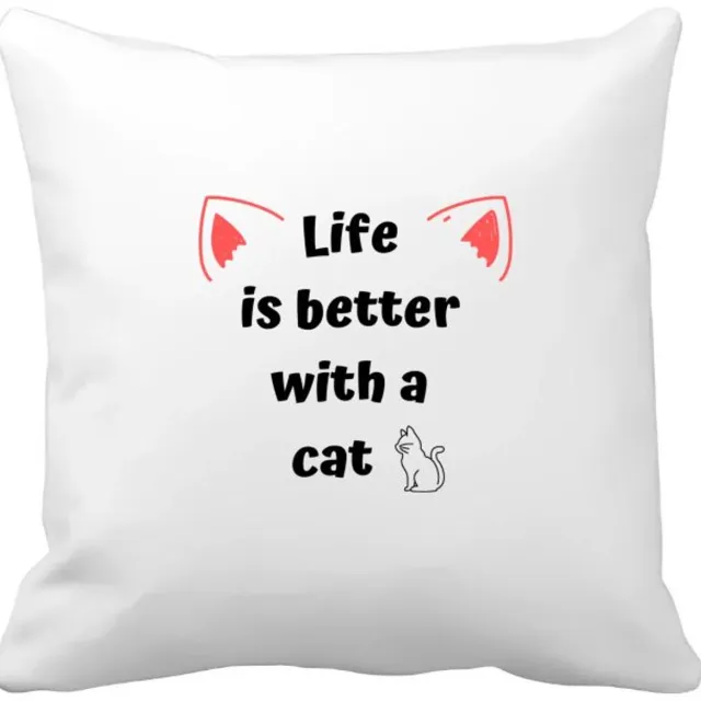Akyol life is better with a cat Kussen hoes - Katten - katten liefhebbers - verjaardag - cadeau - kado - geschenk - 40 bij 40 cm Multicolor