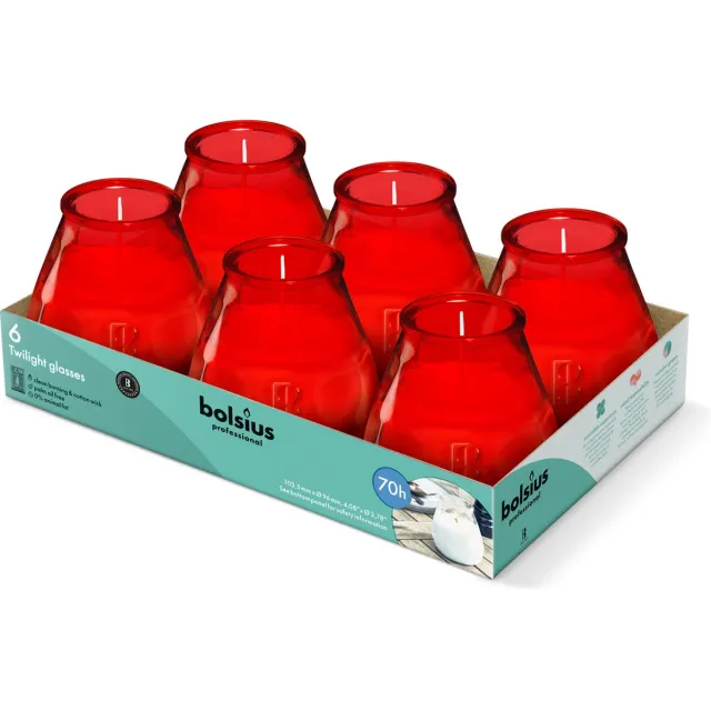 Bolsius Twilight - Kaars in glas - Patio - Rood - Tray 6 - 70 branduren