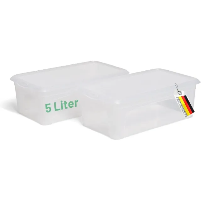 Novaliv 2x Opbergdoos transparant met deksel 5L Nestbare stapelbare kunststof doos met clipsluiting Kunststof doos Transparant BPA-vrij 34x19x11 cm zwart