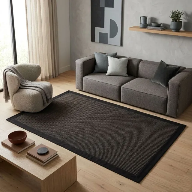Floordirekt Premium-Sisal-Tapijt - Vloerkleed - Amazonas - Zwart - Met rand - 200 x 290 cm