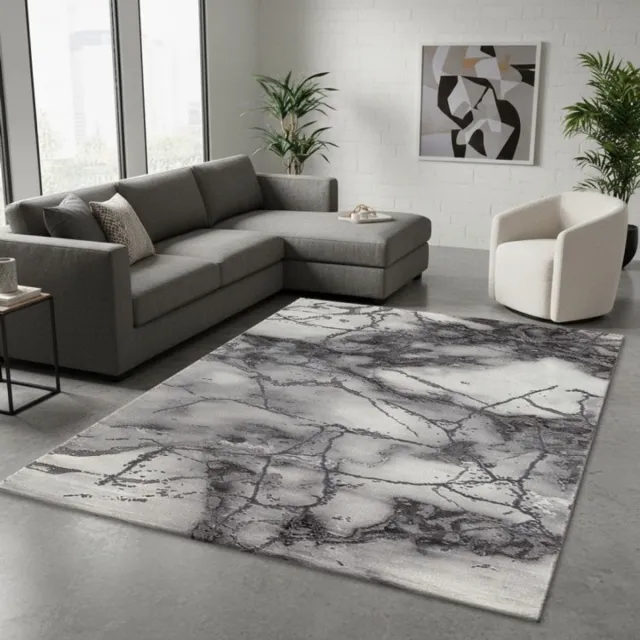 TapisTrend Designer tapijt Grijs Modern vloerkleed met abstract marmerpatroon voor woonkamer, slaapkamer en eetkamer