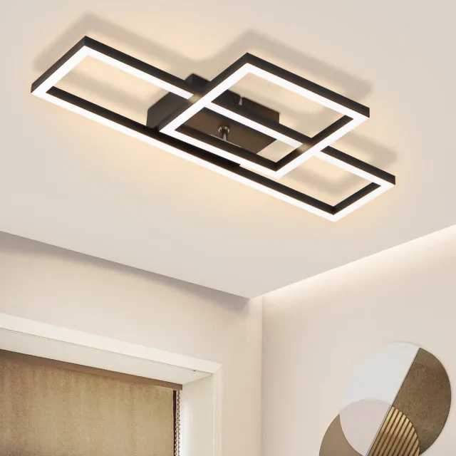NETTLIFE Plafondlamp LED - Zwart - vierkant - 2-Lichts - Modern - 20W Plafondverlichting - 3000K Warm Wit Licht - Metaal - voor Woonkamer | Slaafkamer | Keuken | Hal