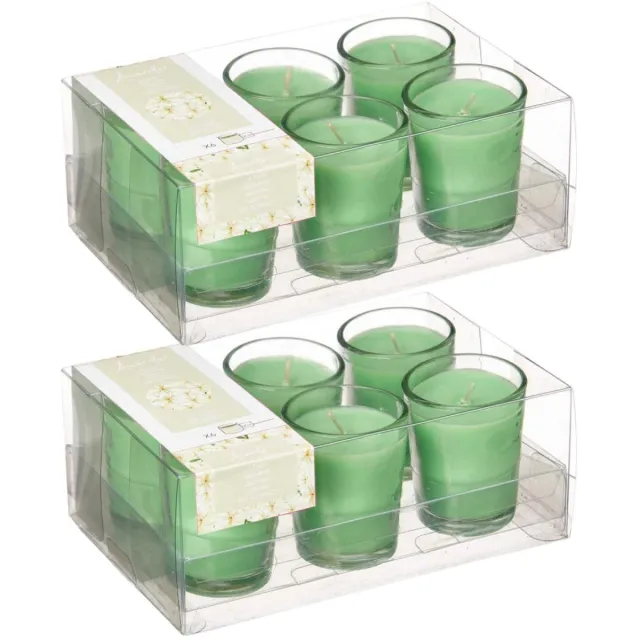 Arte r Arte regal geurkaarsen - 12x - jasmijn geur - groen - 8 branduren - in glas - aroma kaars