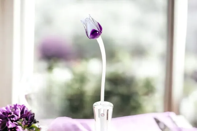 Loranto Tulp Paars Wit - Glazen Tulpen - Bloemen - Tulpen van Glas - Roos van Glas - Glazen Bloemen