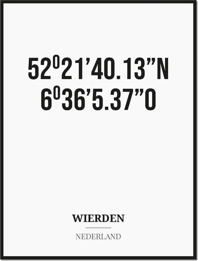 Studio216 Poster/kaart WIERDEN met coördinaten zwart, wit
