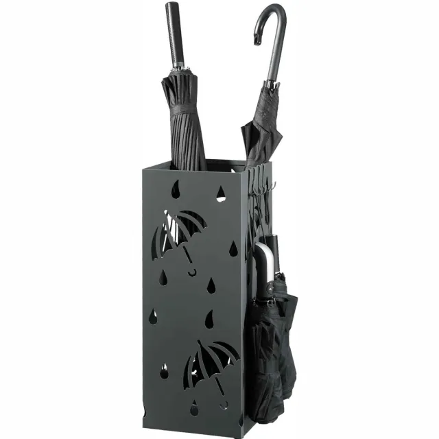 C. , R. E. CORE Paraplubak - Vierkante Metalen Parapluhouder met Haak en Uitneembare Lekbak - Moderne Paraplu Organizer - 20x20x49cm - Zwart