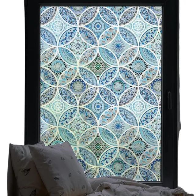DailySupplies® Raamfolie Glas in Lood - Zelfklevend - Antieke Look - Lood Regenboog Licht Blauw