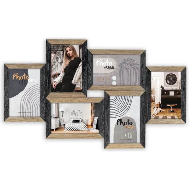 Zep Houten multi Fotolijst Vercelli in zwart en bruin voor 6 foto's 10x15 cm (afmeting 54 x 33 cm) - DN688B