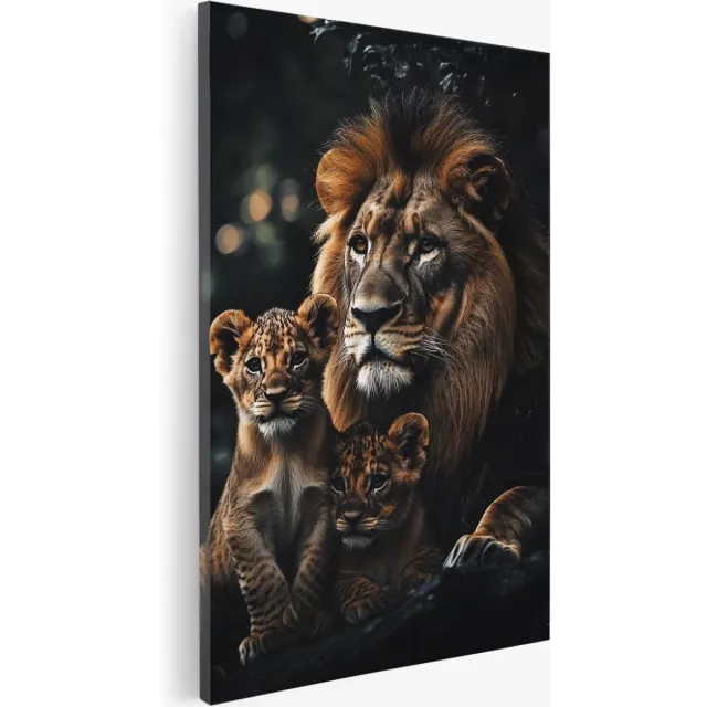 Saammp Canvas Schilderij - Leeuwen Familie - Liefde - Dieren - Natuur - 50x70 - Foto op canvas - Wanddecoratie - Muurdecoratie Woonkamer - Slaapkamer decoratie - Canvas Print Multicolor