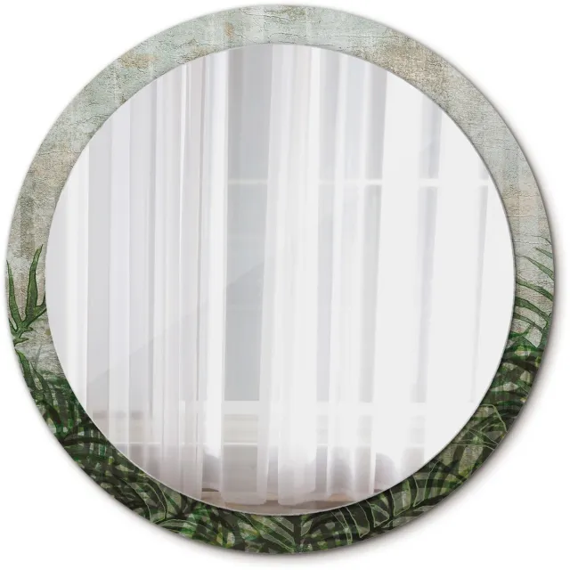 TULUP Spiegel - Ronde vorm Spiegel - op gehard Glas - Varenbladeren - Diameter: 100 cm - Design Spiegel - Design Spiegel - Groene - Decor voor woonkamer - Spiegel voor hal of entree - Make-up Spiegel - Wandmontage Groen Varenbladeren