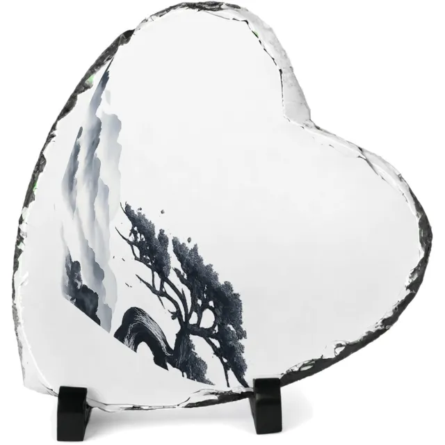 Mr Cadeautjes Leisteen hart 14 x 14 - design Elegante bospaadjes in mist met een enkele kromme den als bl | cadeau wit