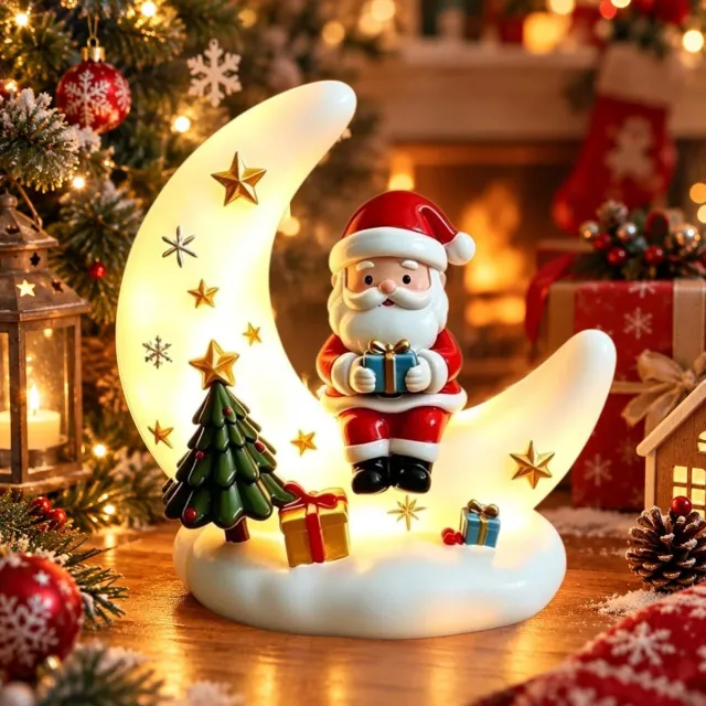 ZVD Kerstnachtlampje in de vorm van een maan – LED – Geschikt voor ramen, slaapkamers en tafelbladen – Werkt op USB – Decoratieve kerstverlichting voor binnen – Kerstman