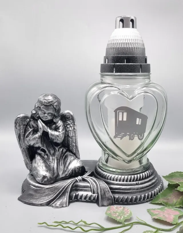 Herdenkingslichtjes Herdenkingslicht - Engel - Woonwagen - Hart - Zilver - P39 - Grafkaars - Graflantaren - Graflicht - Windlicht