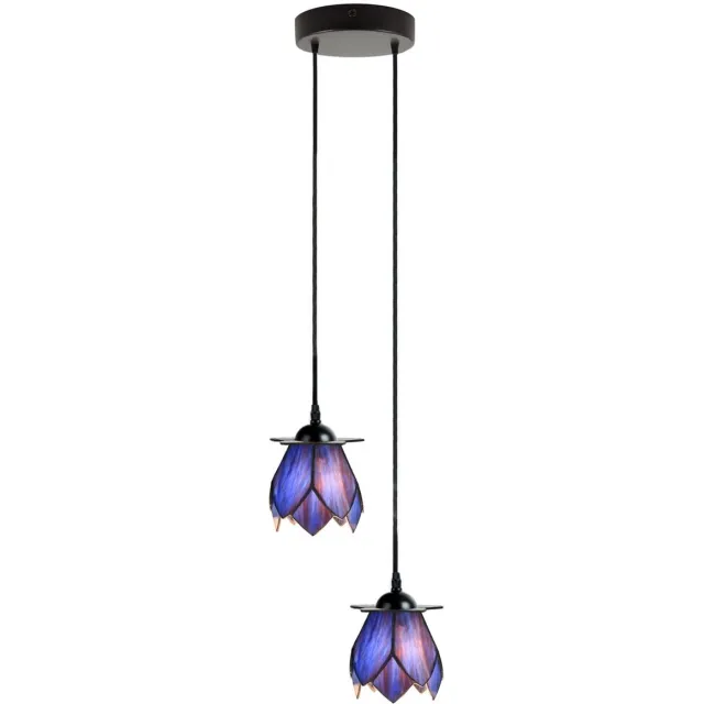 Coloured by Art Tiffany Kroonluchter ''Blue Lotus'' 2 - Art Deco Trade Blauw
