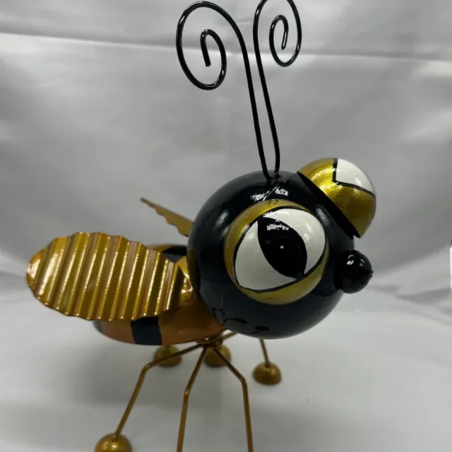 Impuls Metalen deco (tuin) bij met wiebelhoofd + lijfje - goud & zwart - hoogte 24x20x14cm - Woonaccesoires - Tuinaccessoires Goudkleurig + zwart 2