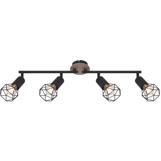 Globo Lighting 4-lichts plafondlamp 4 spots draaibaar, hout bruin metaal zwart, 4x E14 stopcontacten, L 60 cm