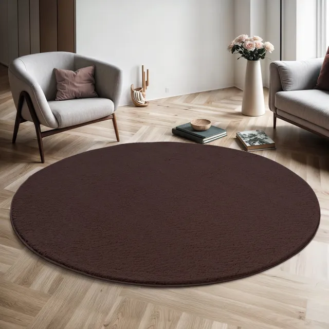 the carpet RELAX – Extra Zacht & Wasbaar Vloerkleed tot 30°C met Antislip Onderzijde – Fluweelachtige Structuur – Voor Slaapkamer of Woonkamer – Bruin, 200 cm rond