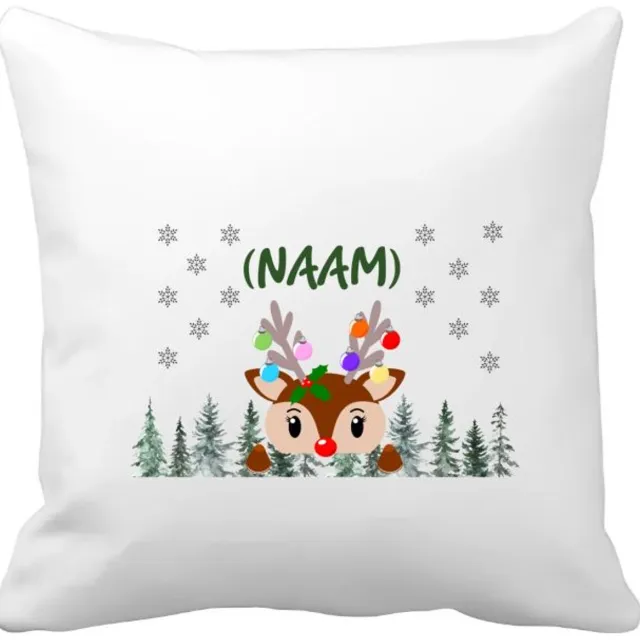 Akyol kerst rendier met eigen naam Kussen hoes - Kerstmis - kerst beker - winter - kerst - christmas - kerst cadeau - 40 bij 40 cm Multicolor