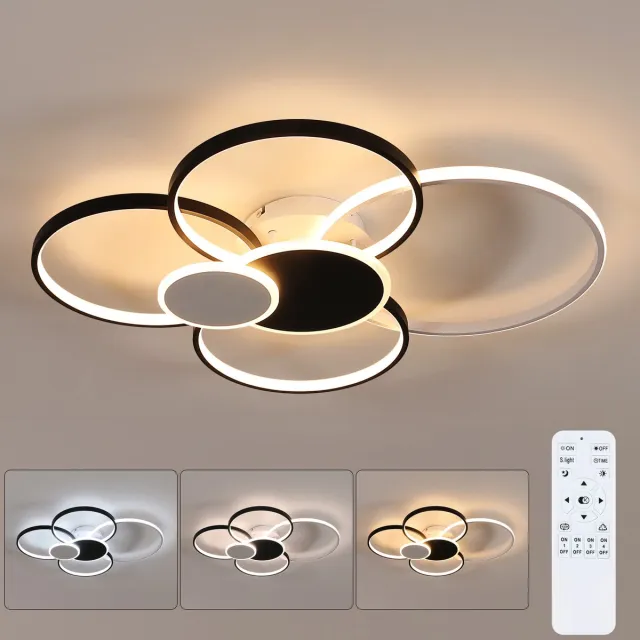 Haobosic LED Plafondlamp - Rond Groot 80cm - 60W Dimbaar met Afstandsbediening Zwart