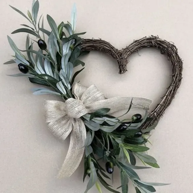 Seta Fiori Kunstbloemen - Hartvormig - olijftakken - Krans - 45cm bruin, groen, grijsgroen