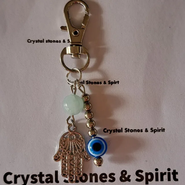 mineraalsteen Boze oog / Khamsa met Aquamarijn, sleutelhanger zilver Blauw