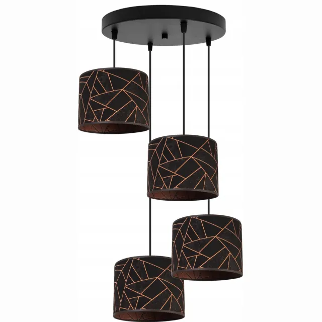 HOME LIGHT Light-Home Werona – Plafondlamp 4-lichts – Verstelbare hoogte – Zwart/Koper – Moderne stoffen kappen Zwart / Koper
