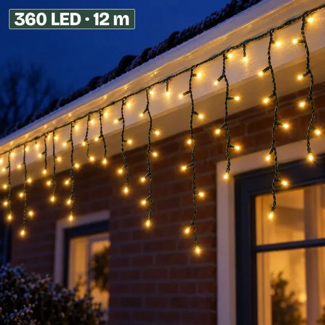 Levano Kerstverlichting Buiten 360 LED 12 Meter - Warm Wit - Ijspegel Verlichting Buiten - Kerstlampjes met Stekker - LED Lampjes - Lichtgordijn Kerst - Kerstverlichting Raam Binnen - Lichtgordijn Binnen - Ijspegels - Sfeerverlichting - IP44