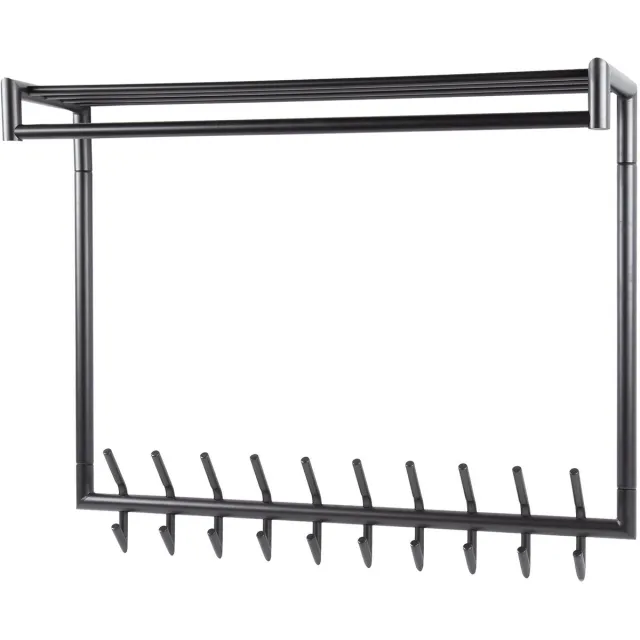 Industrieel In Huis Luxe Kapstok Hangend 20 Haken - Wandkapstok Muur - Kapstokhaak 20x - Kapstokken Industrieel Staand - Wandkapstok met Hoedenplank Zwart Metaal Landelijk - Wandkapstok met Plank (100 x 27 x 80 cm)