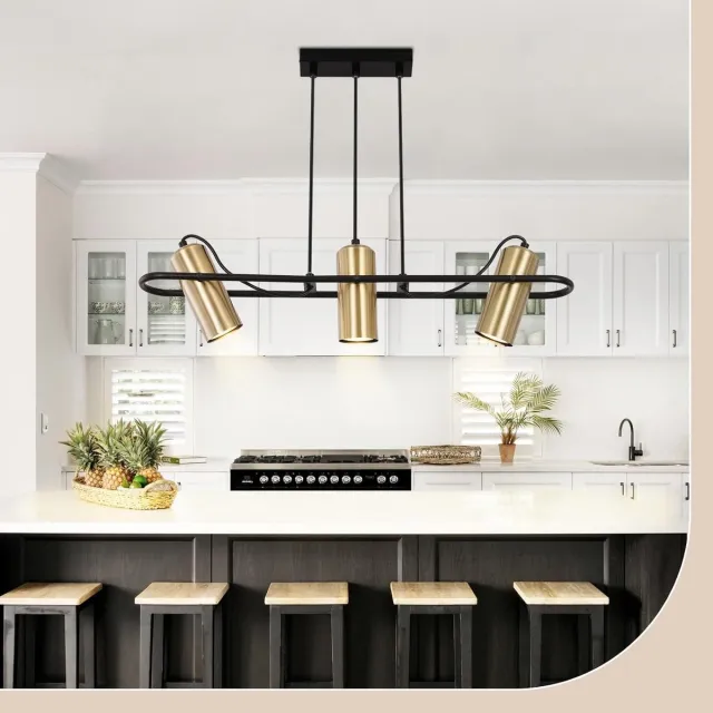 Glitzerlife Hanglamp - 3xGU10 Vintage Industieel - Metaal - 150° Instelbare Lampkop - Ø70,5cm - Goud - Hanglamp Eetkamer Industrieel - Hanglamp Woonkamer Keuken Bar Bronskleurig