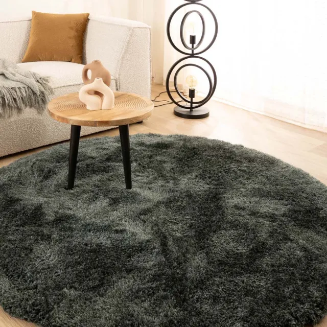 Tapeso Shaggy vloerkleed rond - Meadow blauw 200