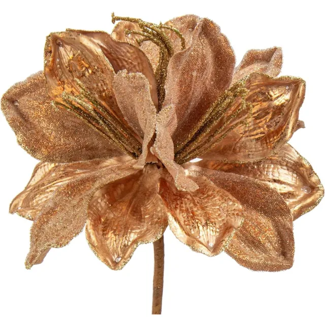 PEAM 3 STKS Grote Kerst Glitter Poinsettia Bloemen 3 Hoofden Kunstmatige Clivia Bloem Picks 64 cm Lange Steel Bronzen Kerst Ornamenten voor Kerstboom Decoraties Flora Arrangement Tafel Middelpunt