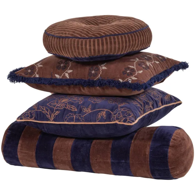 WOOOD Niva Kussens Bruin/Blauw - Set Van 4 - 50x50x10 brown/blue