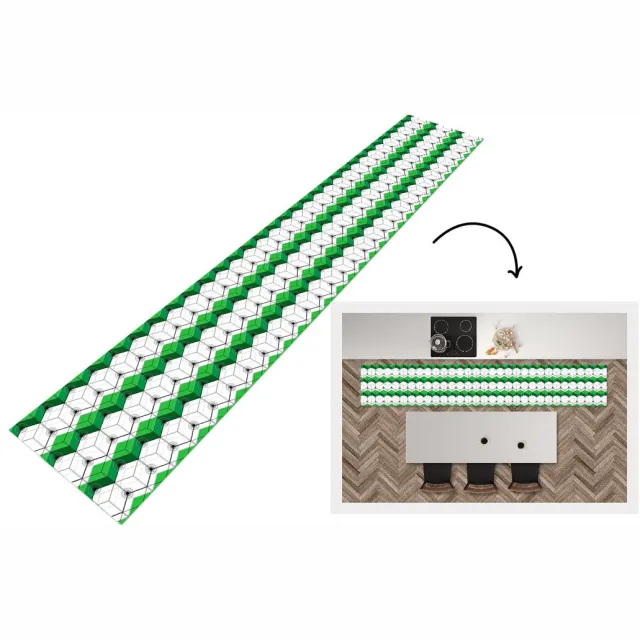 KitchenYeah Keukenloper - Keukenmat - Blokken - Patronen - 3D - Groen - Keuken vloerkleed