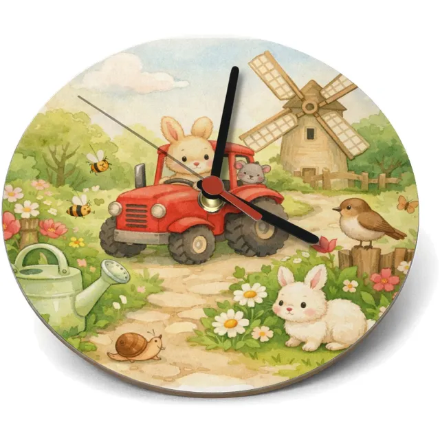 Mr Cadeautjes Klok rond Ø 19 - design Een vrolijke tuinscène met een gieter, bijen, bloemen en kle | cadeau Wit