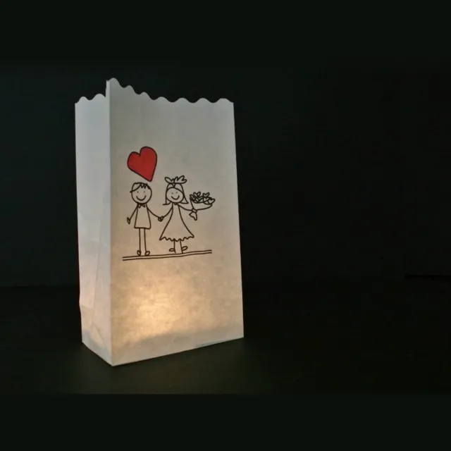 Volanterna 10x Gepersonaliseerde Candle Bags – Hoogte 26 cm – Bodem 16x9 cm – Bedrukt met Foto, Logo of Tekst – Brandvertragend – Voor Feest, Herdenking, Promotie – Candlebag wit