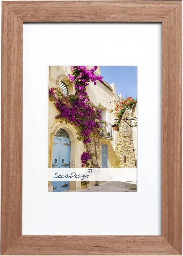 SecaDesign Fino Hout - Fotolijst 15x20 / 10x15 cm fotomaat met passe-partout - Bruin