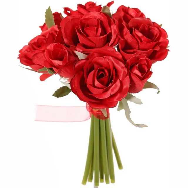 Top Art Topart Boeketje Rozen kunstbloemen - 9x stuks - rood - 20 cm - roos - decoratie
