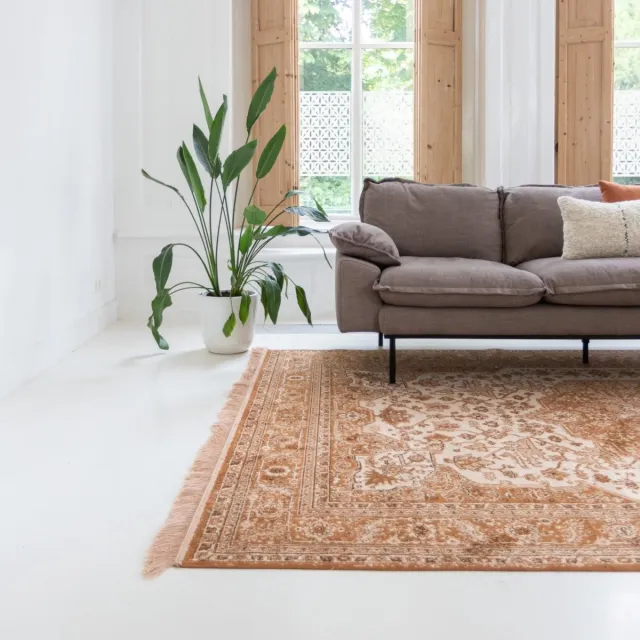 Tier Vintage Perzisch vloerkleed Tabriz Bruin/Camel met franjes
